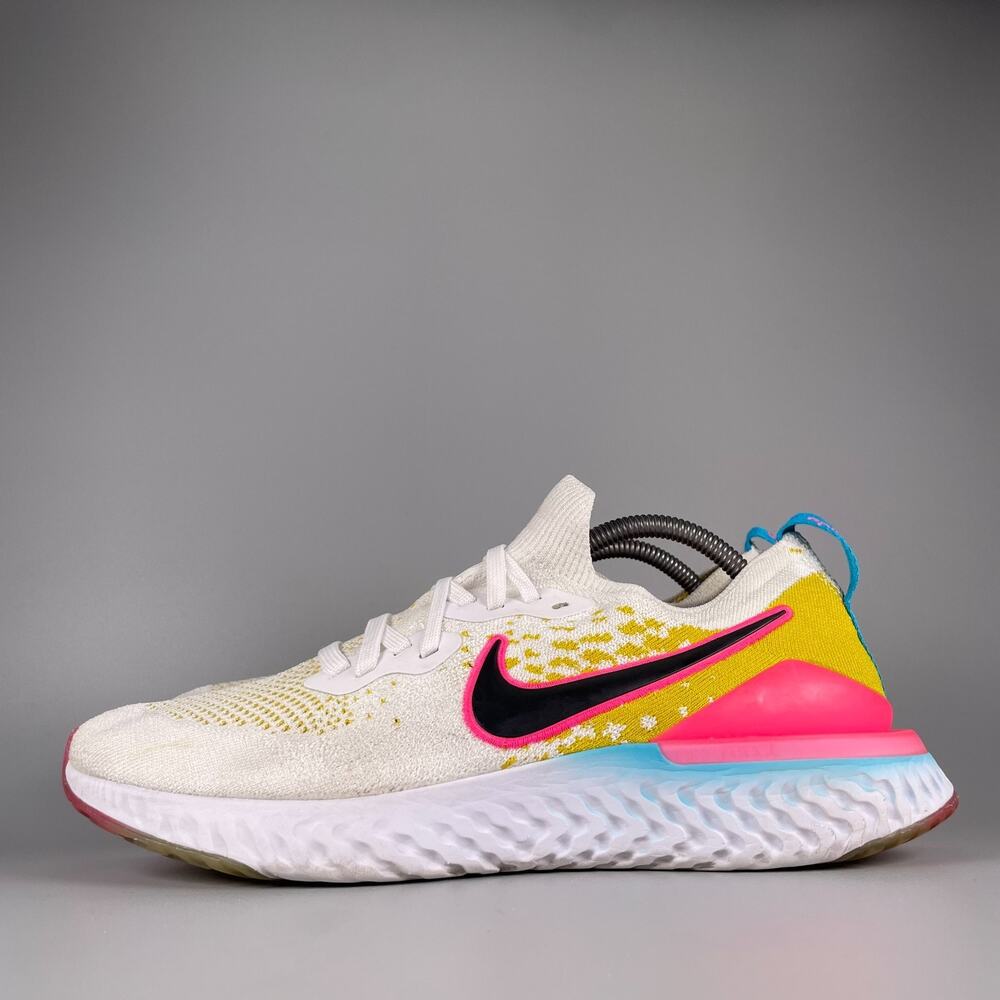 Nike Epic React Flyknit 2 Men's 11 White Pink Blast Running Sneaker Athletic EUC